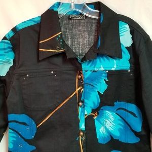 Fashque Black Teal Copper Front Button Jacket Sz M